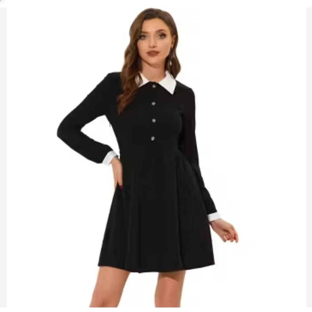 Reddolls Adam's Collared Skater Dress Black Sz.1X NWT